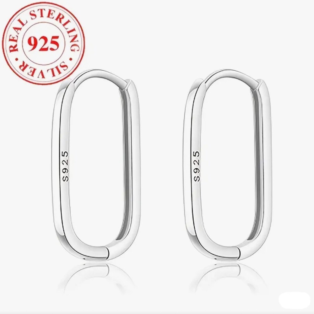 925 Sterling Silver Oval Huggie Hoop Earrings
